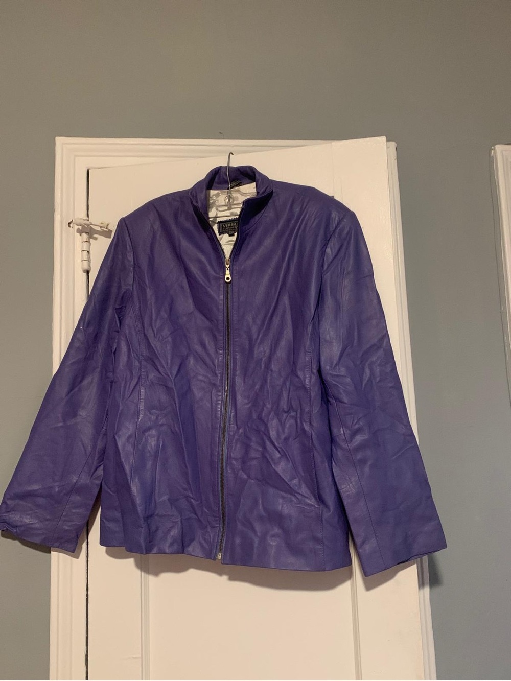 Versace Purple Leather Zip-Front Jacket